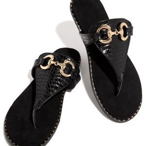 Black and Gold Thong Slide